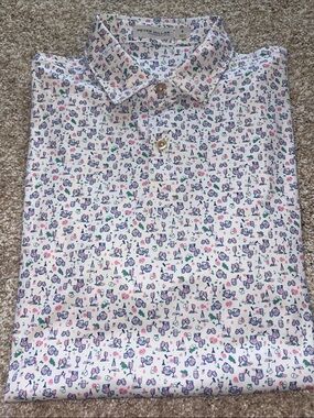 Peter Millar White Micro-Print Golf Polo (small)